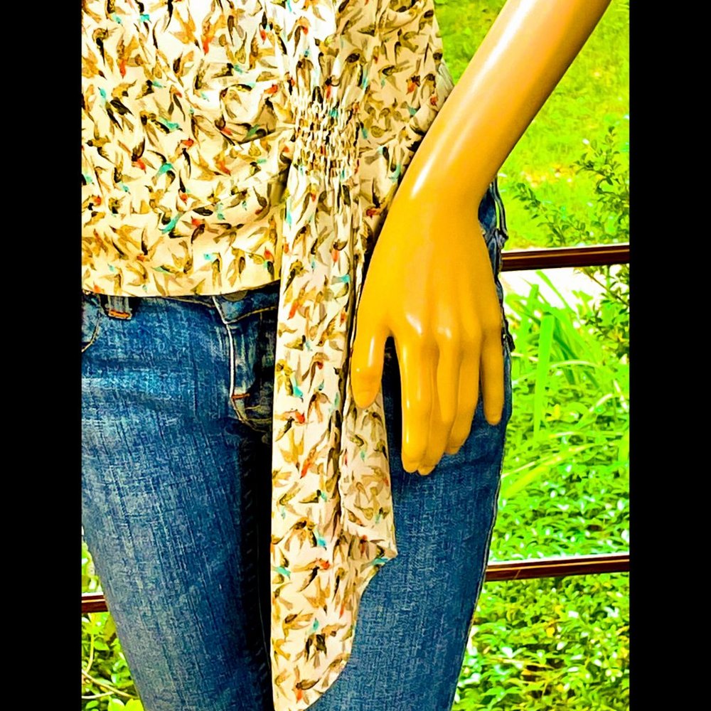 ▪️ANTHRO▪️LEIFNOTES▪️Asymmetric Silk Sparrow Vintage-Style Blouse - Picture 5 of 6